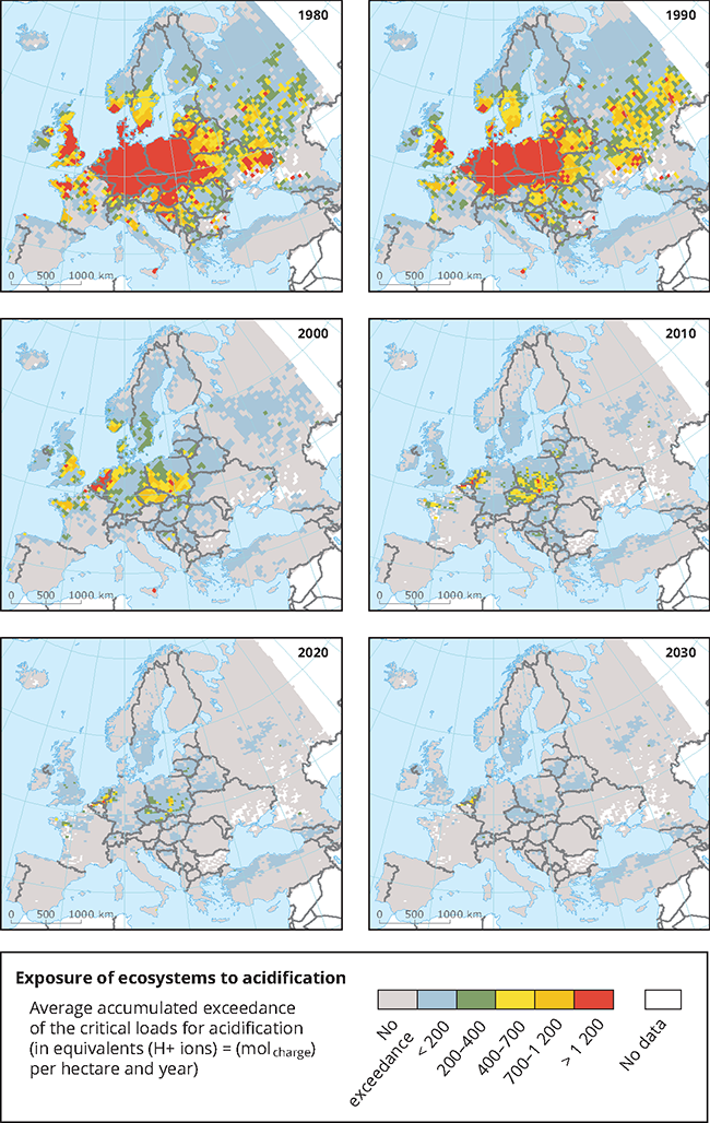 maps of exposure of ecosystems to acidification
